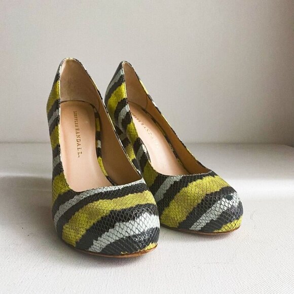 Loeffler Randall Snakeskin Grey Yellow White Chunky Heels - Picture 3 of 5